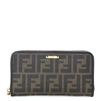 Fendi Zucca Spalmati Vitello Elite Zip Around Wallet Tobacco Ebano 1 of 8