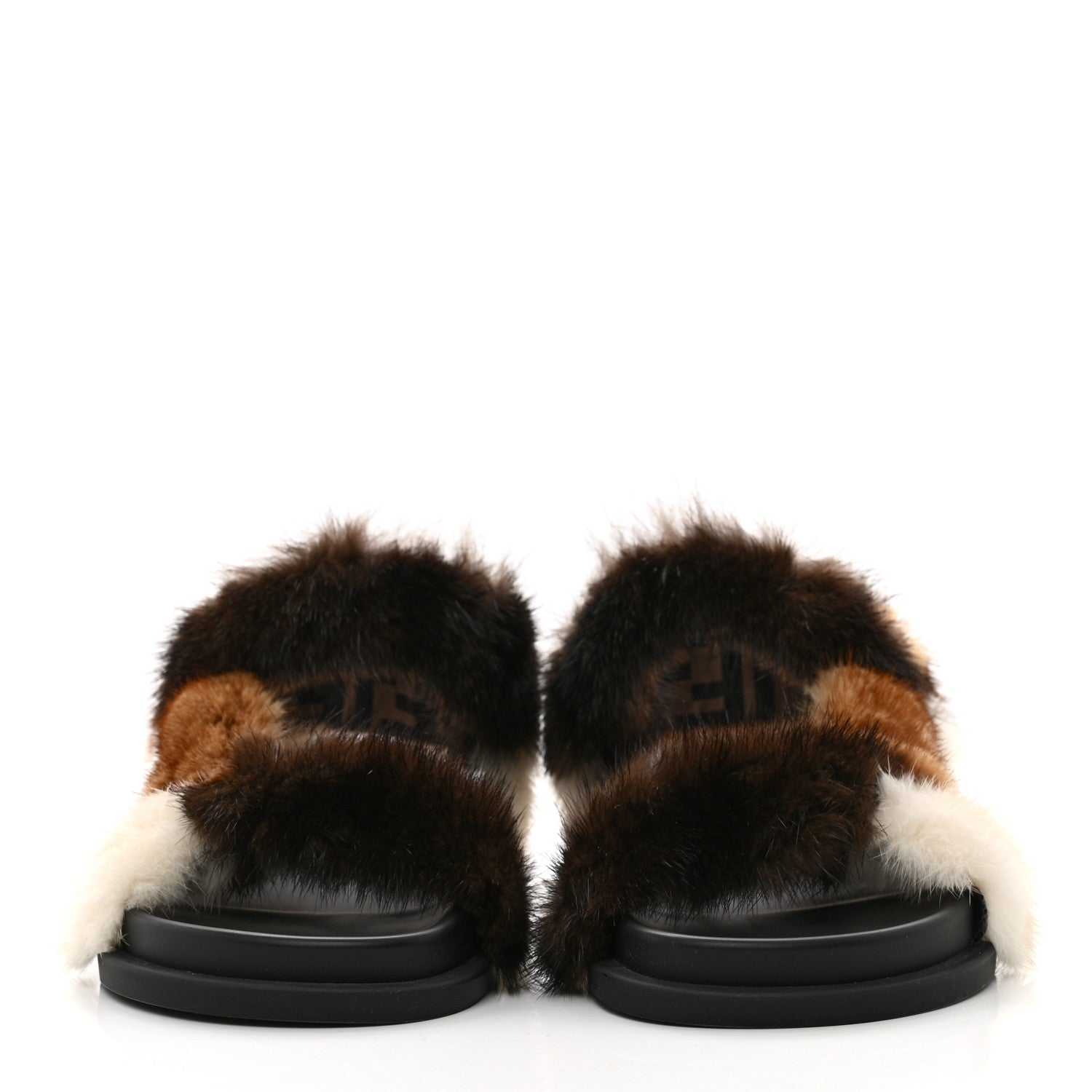Fendi Mink Fur FF Fendi Feel Sandals 37 Mogano Brown Perla Tobacco Black 2 of 8
