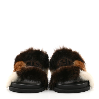Fendi Mink Fur FF Fendi Feel Sandals 37 Mogano Brown Perla Tobacco Black 2 of 8