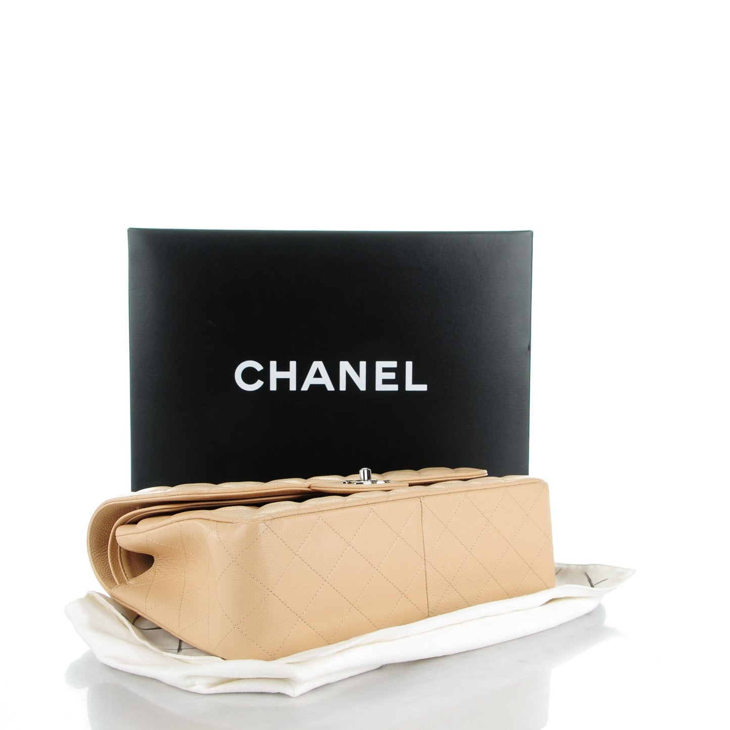 Caviar Quilted Jumbo Double Flap Beige Clair