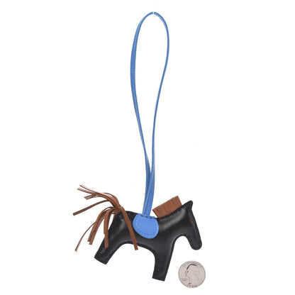 Hermes Milo Lambskin Grigri Rodeo Horse Bag Charm PM Black Gold Bleu Zanzibar 2 of 4