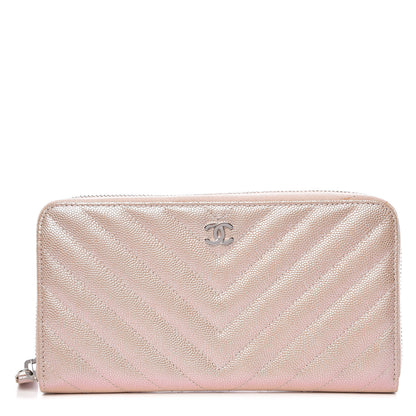 Chanel Metallic Caviar Chevron Quilted Small Zip Around Wallet Light Gold 1 of 10