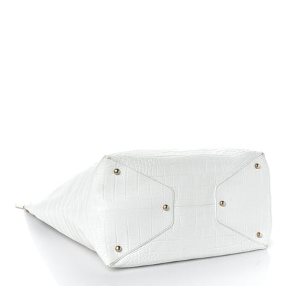 Chanel Calfskin Crocodile Embossed Large Cocodile Shopping Tote White 4 of 9