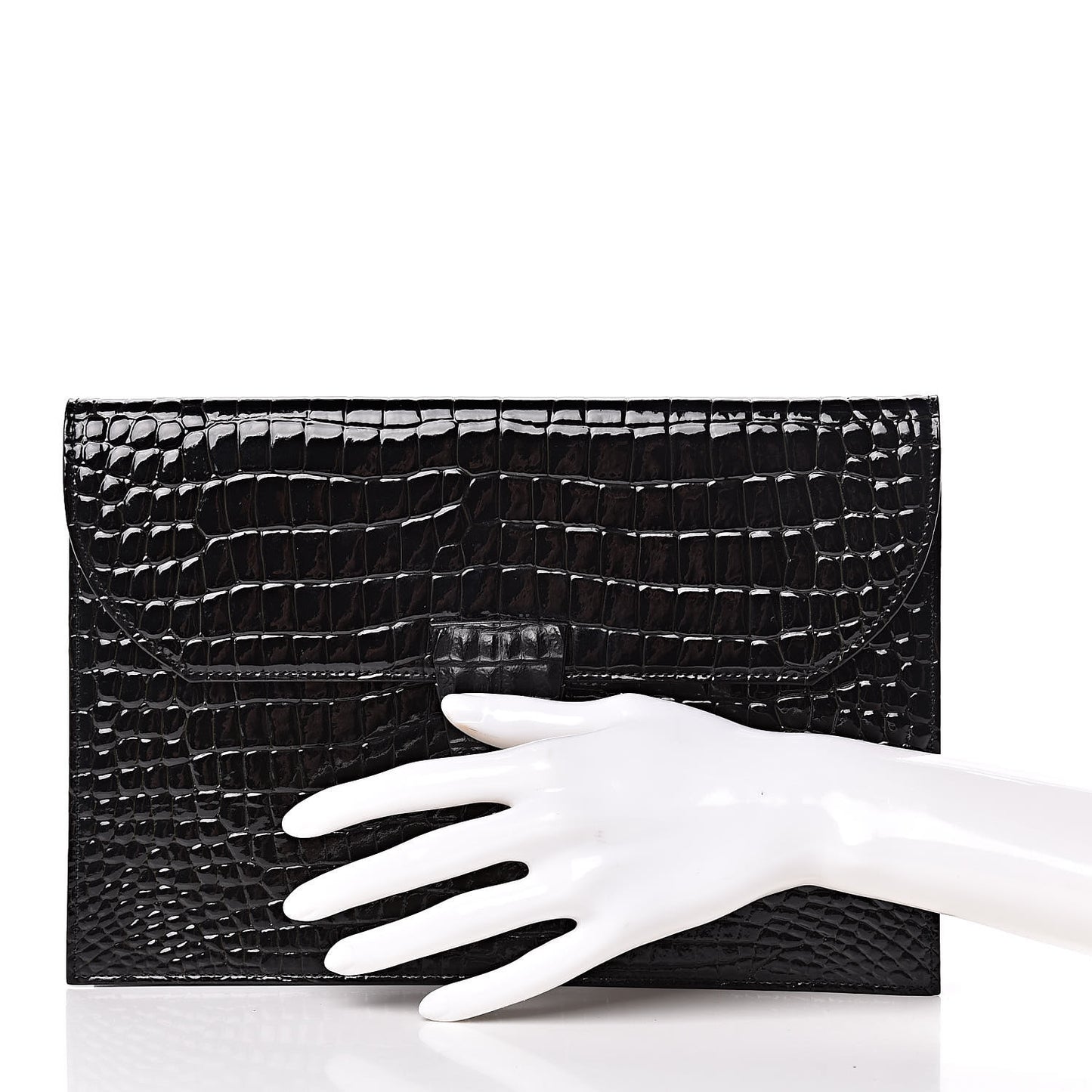 Calfskin Crocodile Embossed Clutch Black