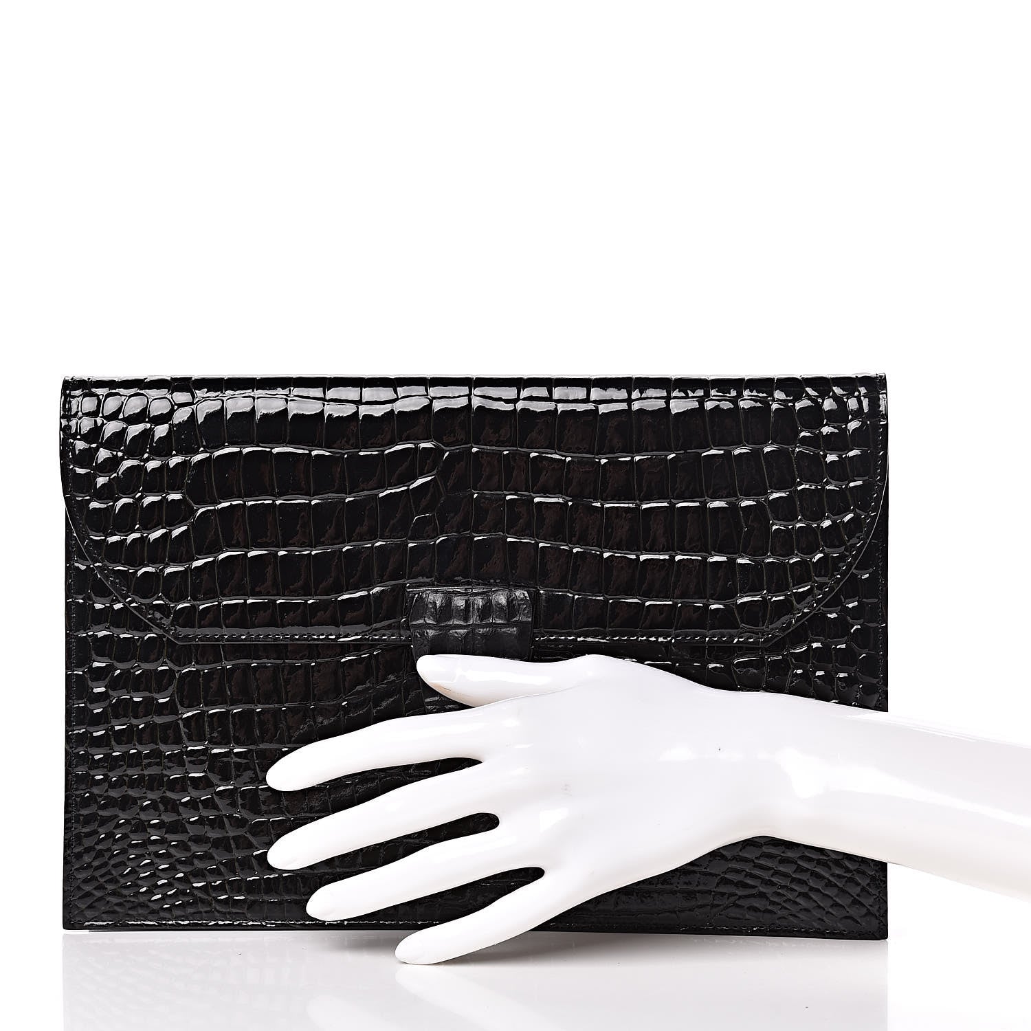 Saint Laurent Calfskin Crocodile Embossed Clutch Black 2 of 9