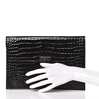Saint Laurent Calfskin Crocodile Embossed Clutch Black 2 of 9