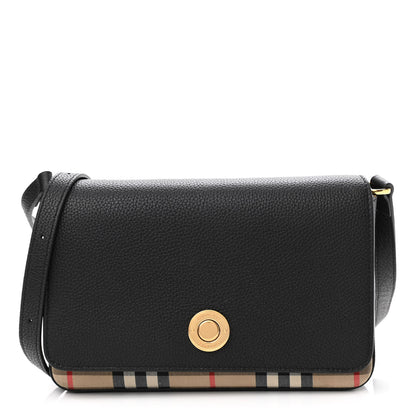 Burberry Grainy Calfskin Vintage Check Hampshire Crossbody Black 1 of 9