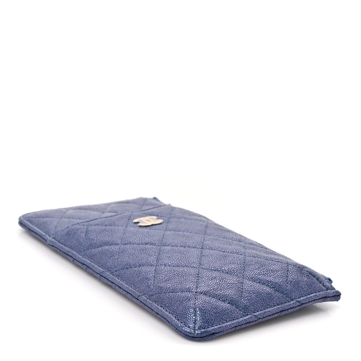 Iridescent Caviar Quilted Classic iPhone Pouch Dark Blue