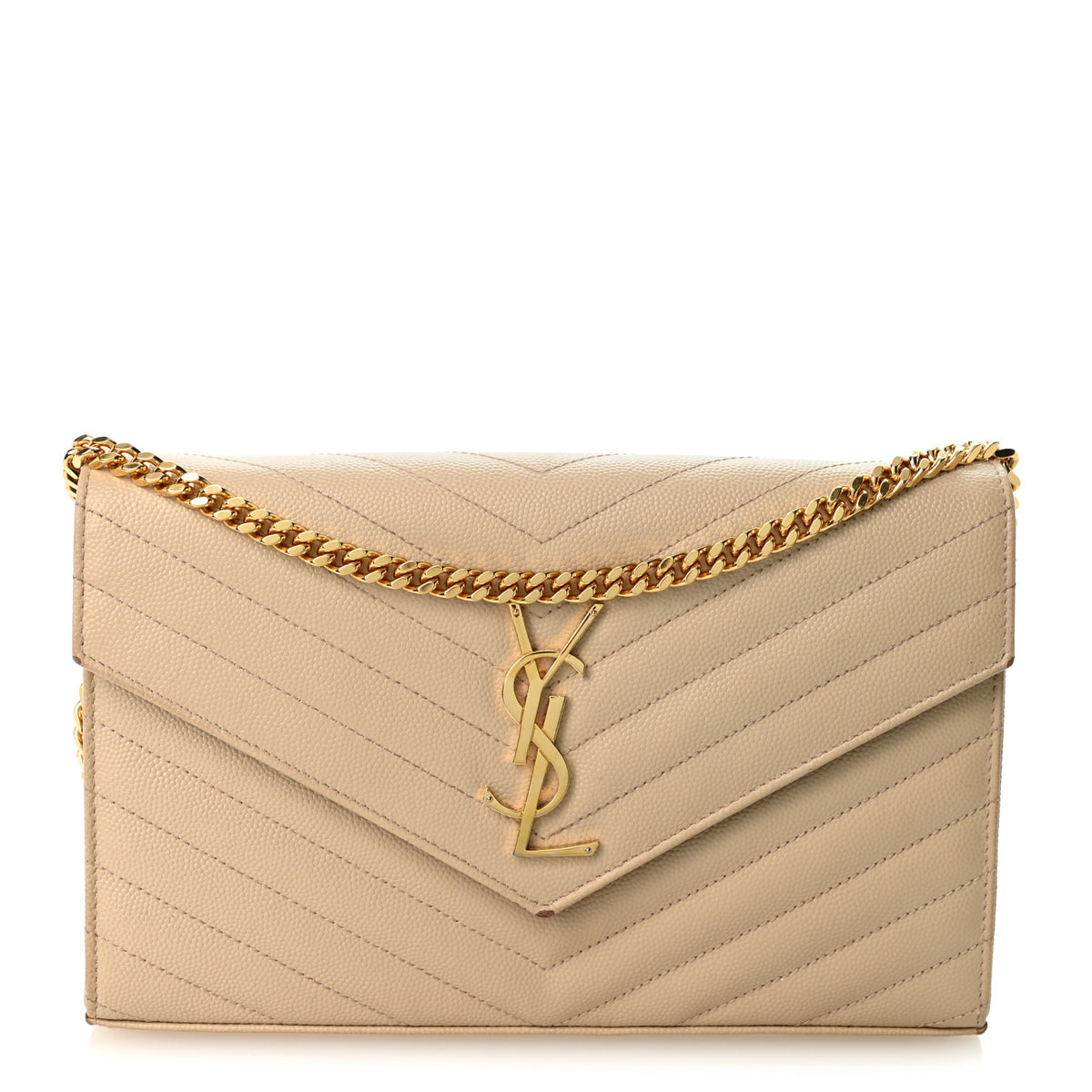 Grain De Poudre Matelasse Chevron Monogram Chain Wallet Nude Powder