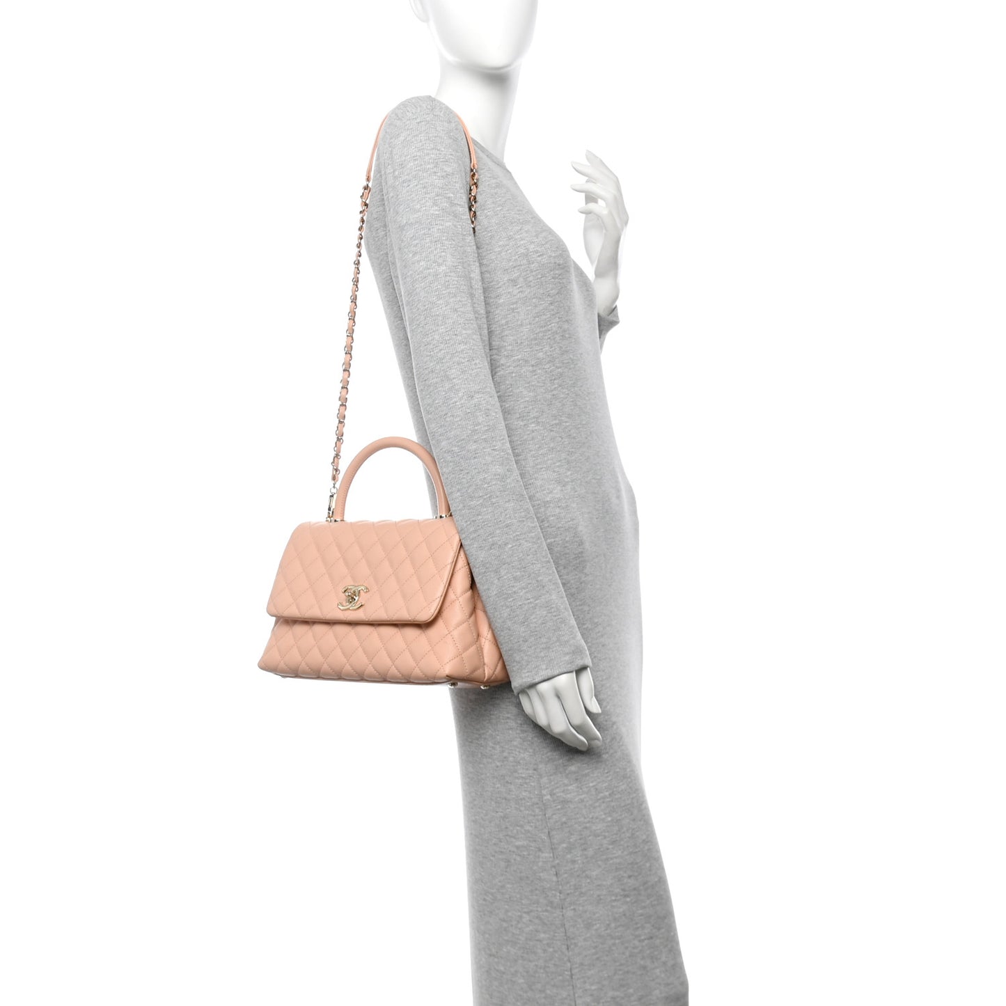 Caviar Quilted Small Coco Handle Flap Rose Clair