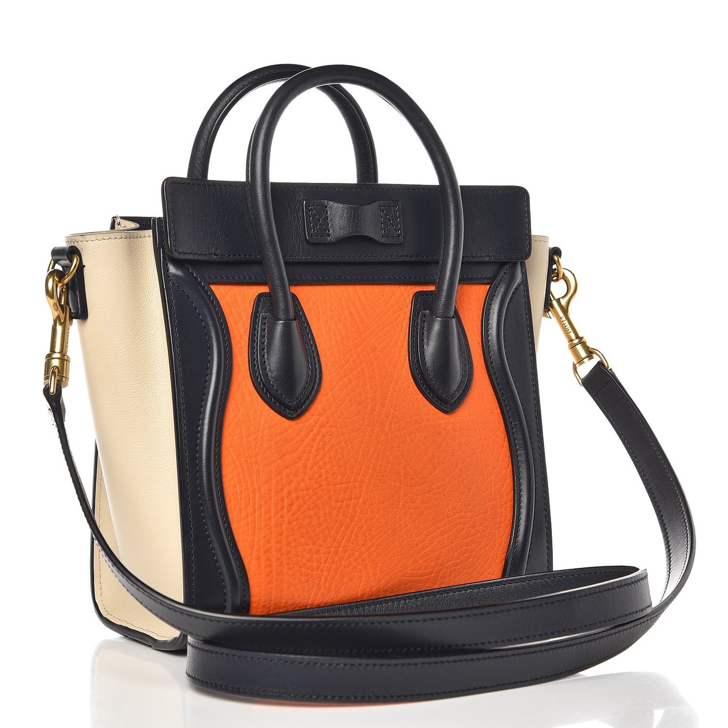 Elephant Calfskin Nano Tri-Color Luggage Bright Orange