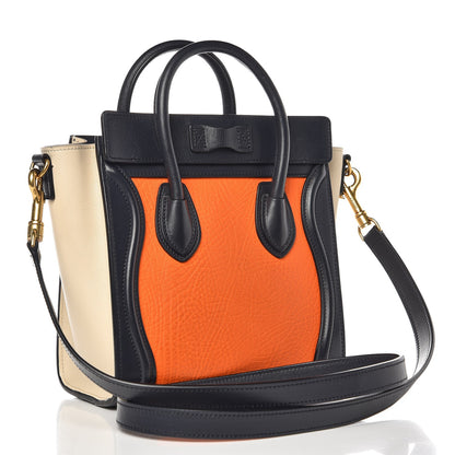Celine Elephant Calfskin Nano Tri-Color Luggage Bright Orange 4 of 8