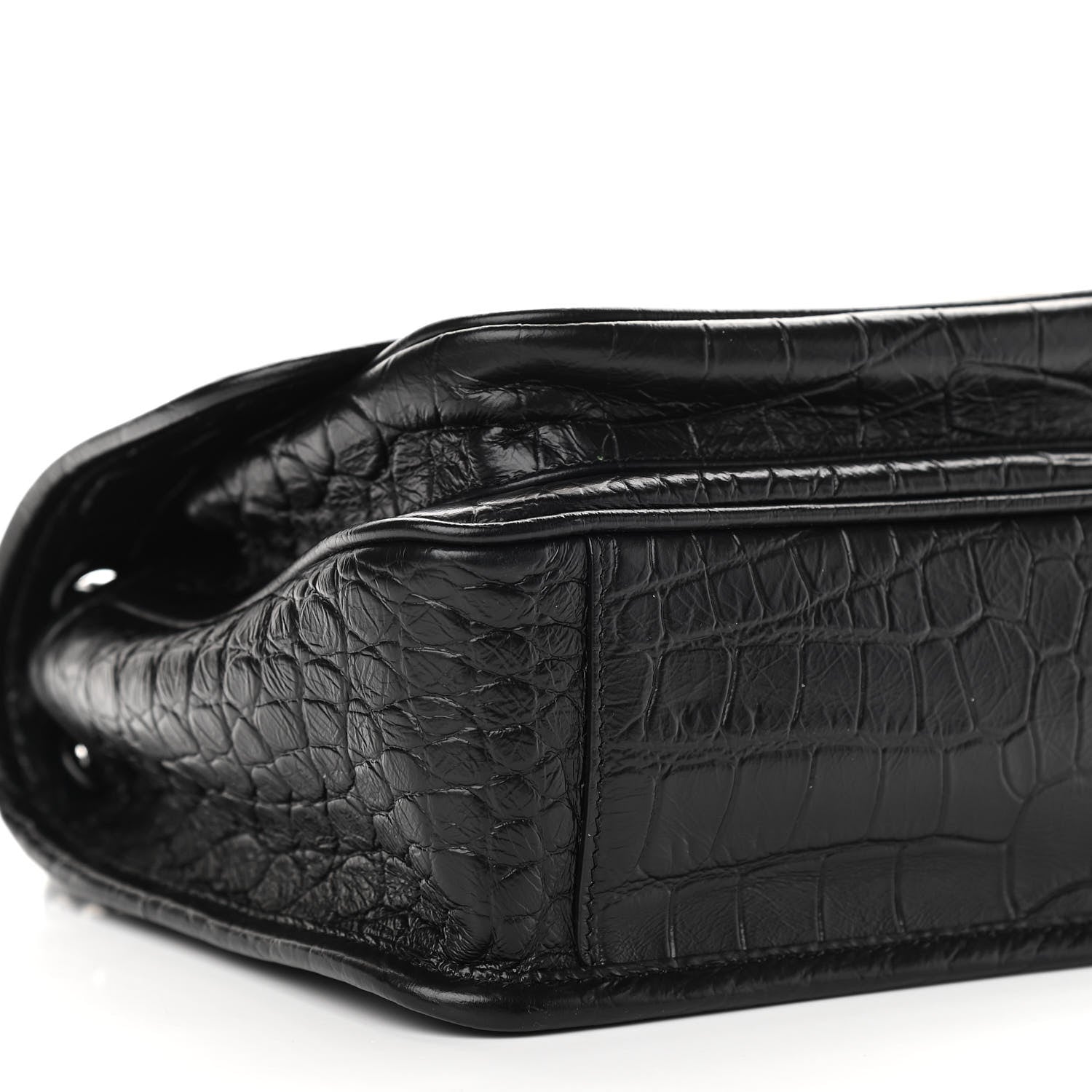 Saint Laurent Calfskin Crocodile Embossed Matelasse Monogram Baby Niki Chain Satchel Black 8 of 9