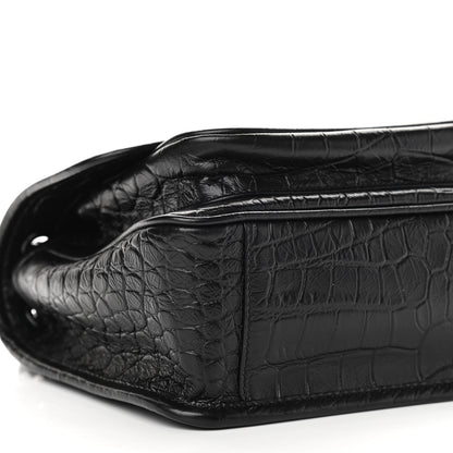 Saint Laurent Calfskin Crocodile Embossed Matelasse Monogram Baby Niki Chain Satchel Black 8 of 9