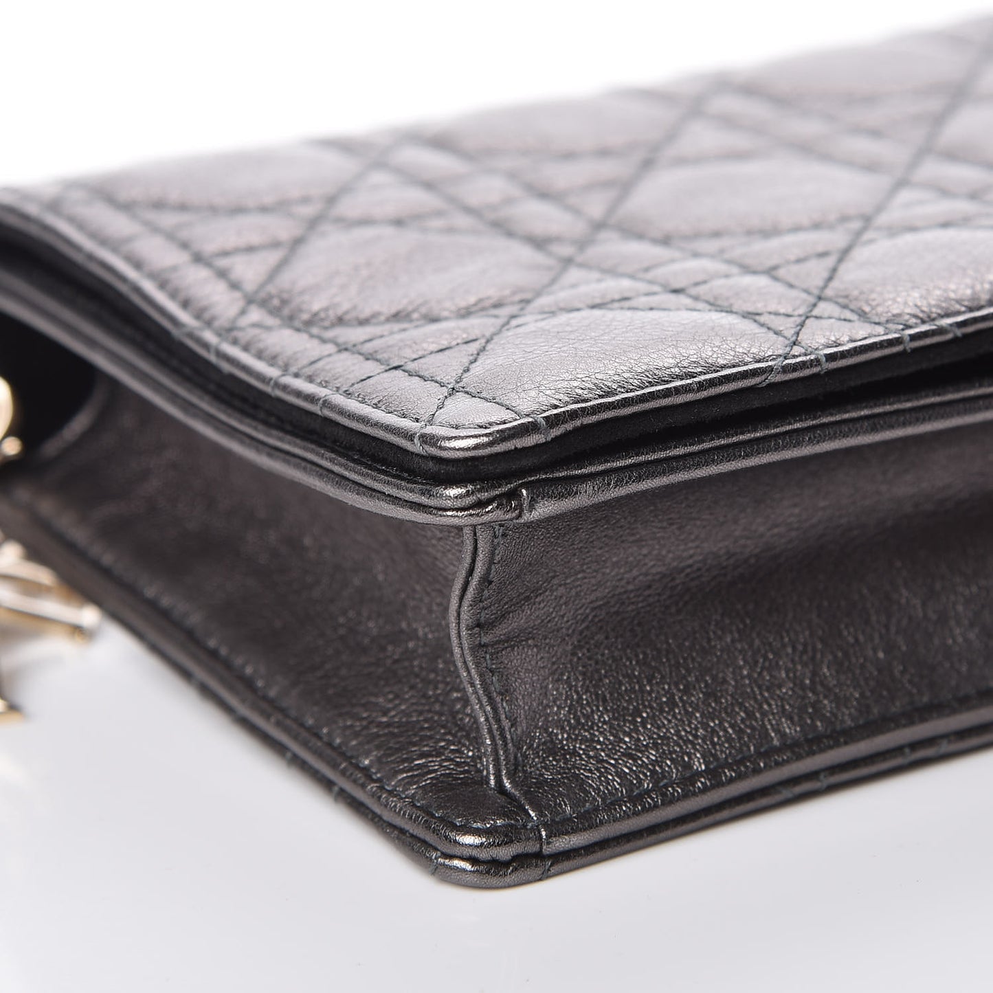 Metallic Calfskin Cannage Lady Dior Convertible Clutch Gunmetal