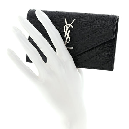 Saint Laurent Grain De Poudre Matelasse Chevron Monogram Compact Wallet Black 2 of 8