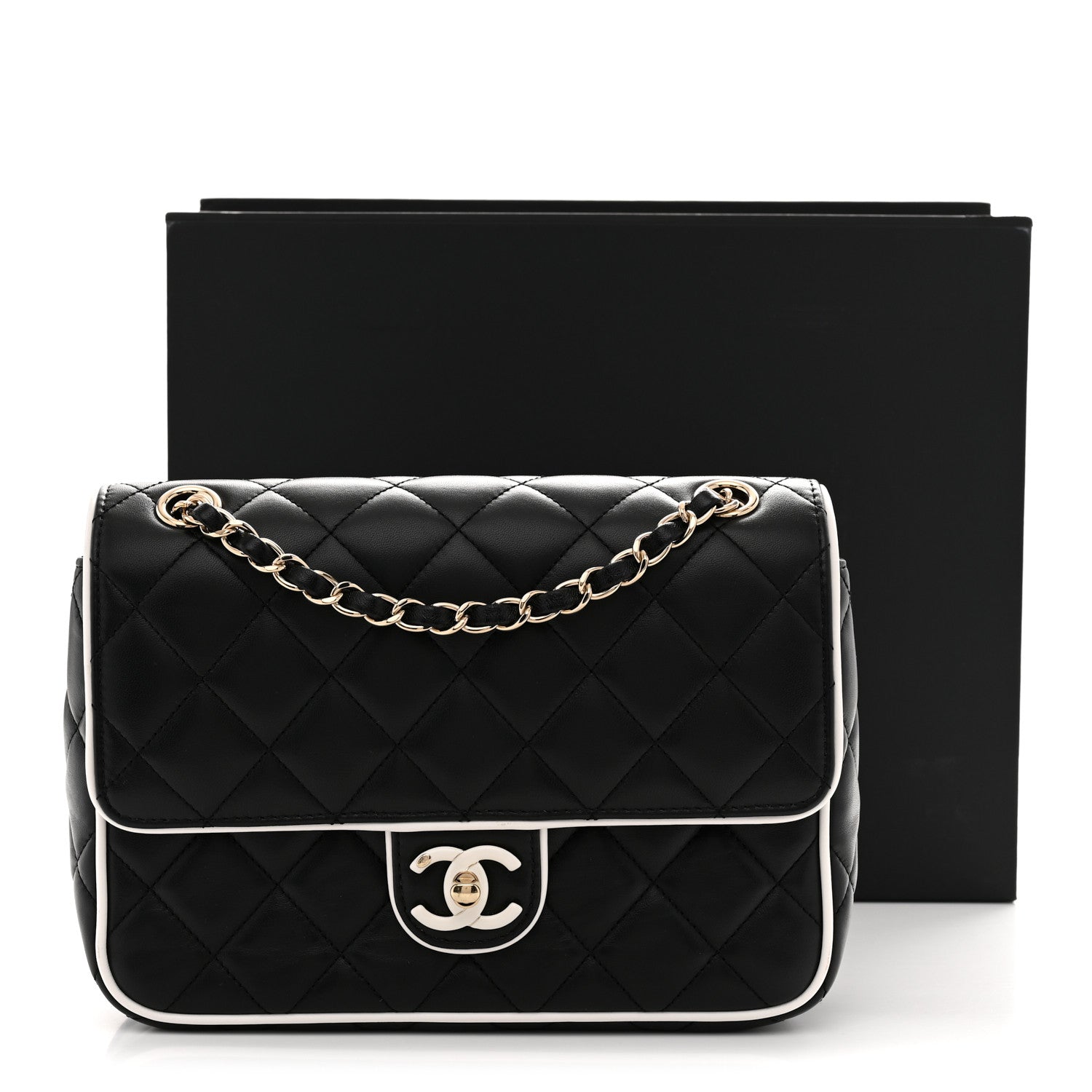 Chanel Lambskin Quilted Resin Graphic Frame Flap Bag Black White 11 of 11
