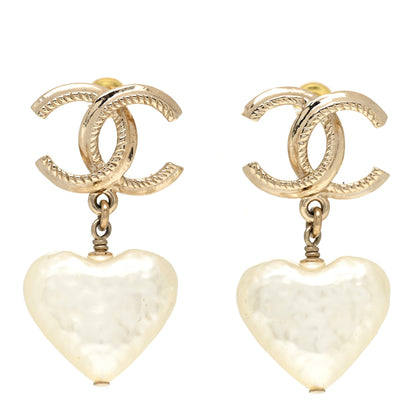 Chanel Pearl CC Heart Drop Earrings Gold 1 of 5
