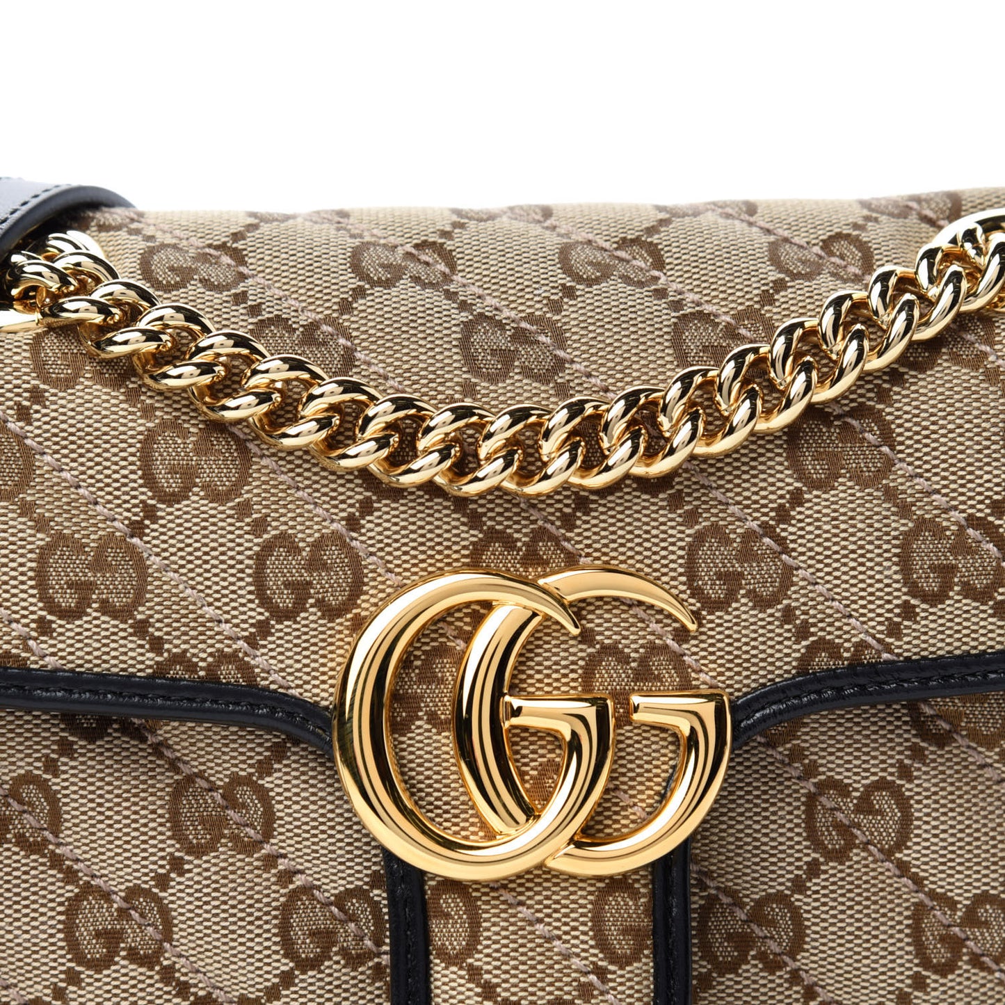 Monogram Matelasse Diagonal Mini GG Marmont Shoulder Bag Beige Black