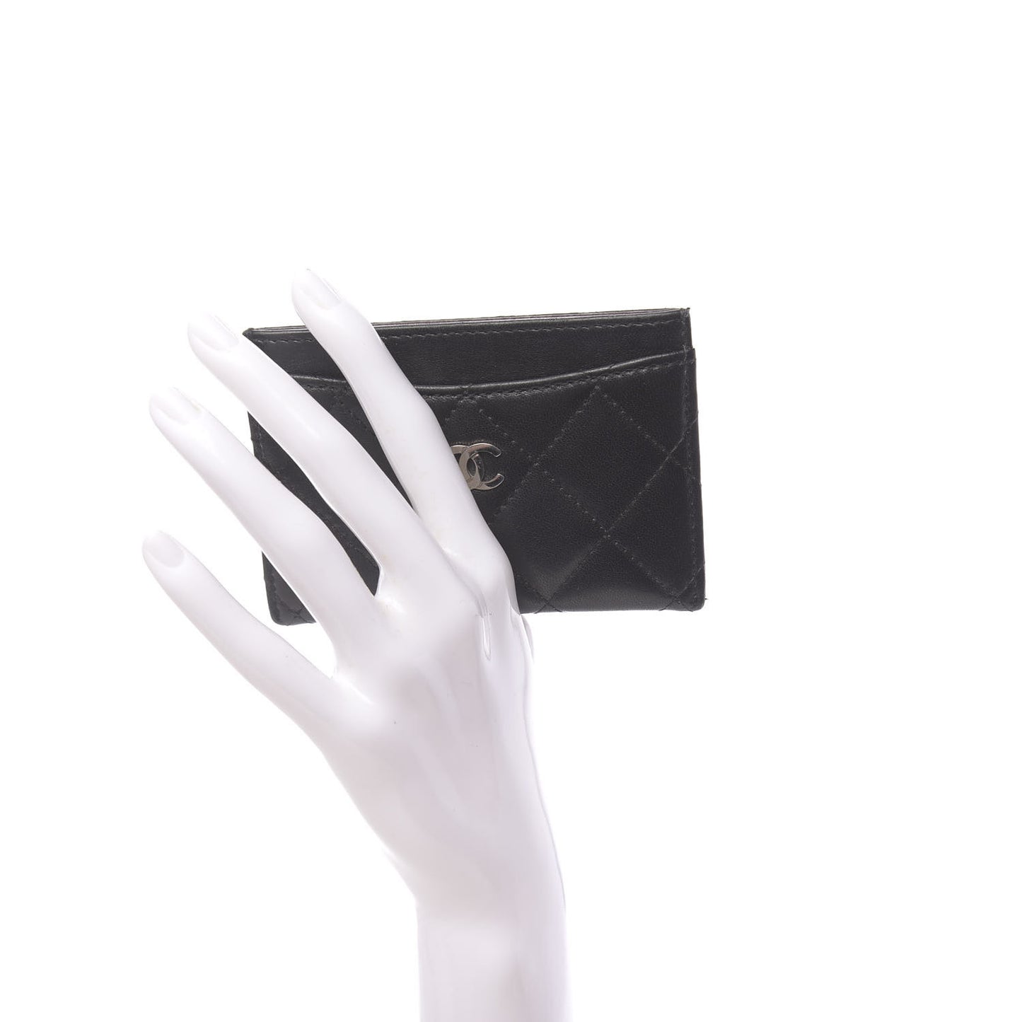 Lambskin Quilted Card Holder Black