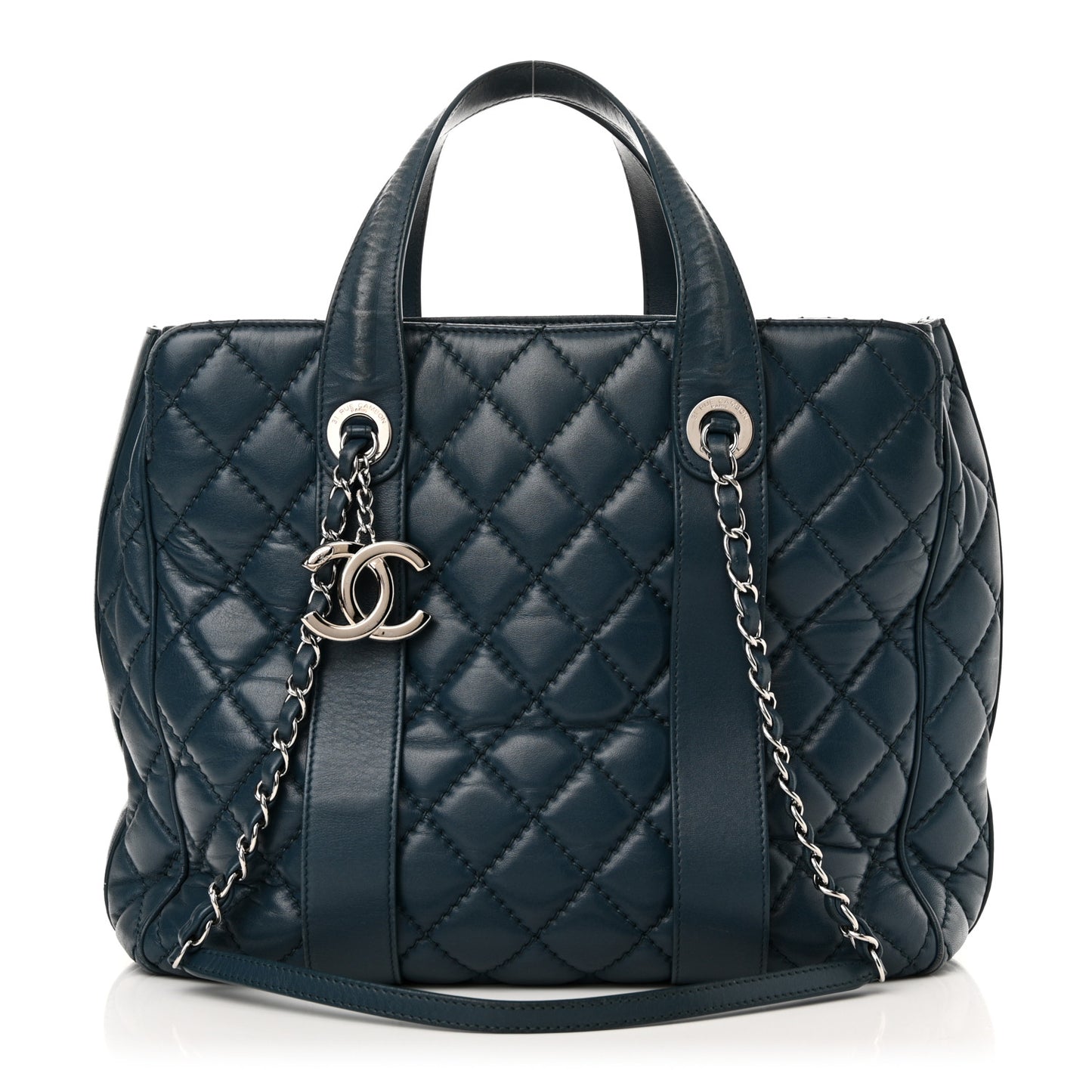 Lambskin Quilted Easy Carry Shopping Tote Blue
