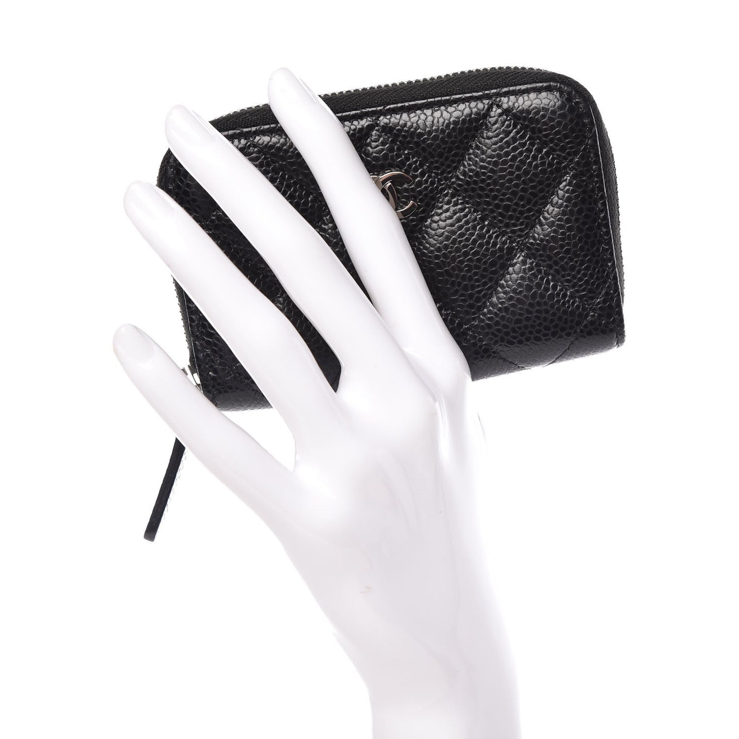 Caviar Quilted Zip Card Holder Black