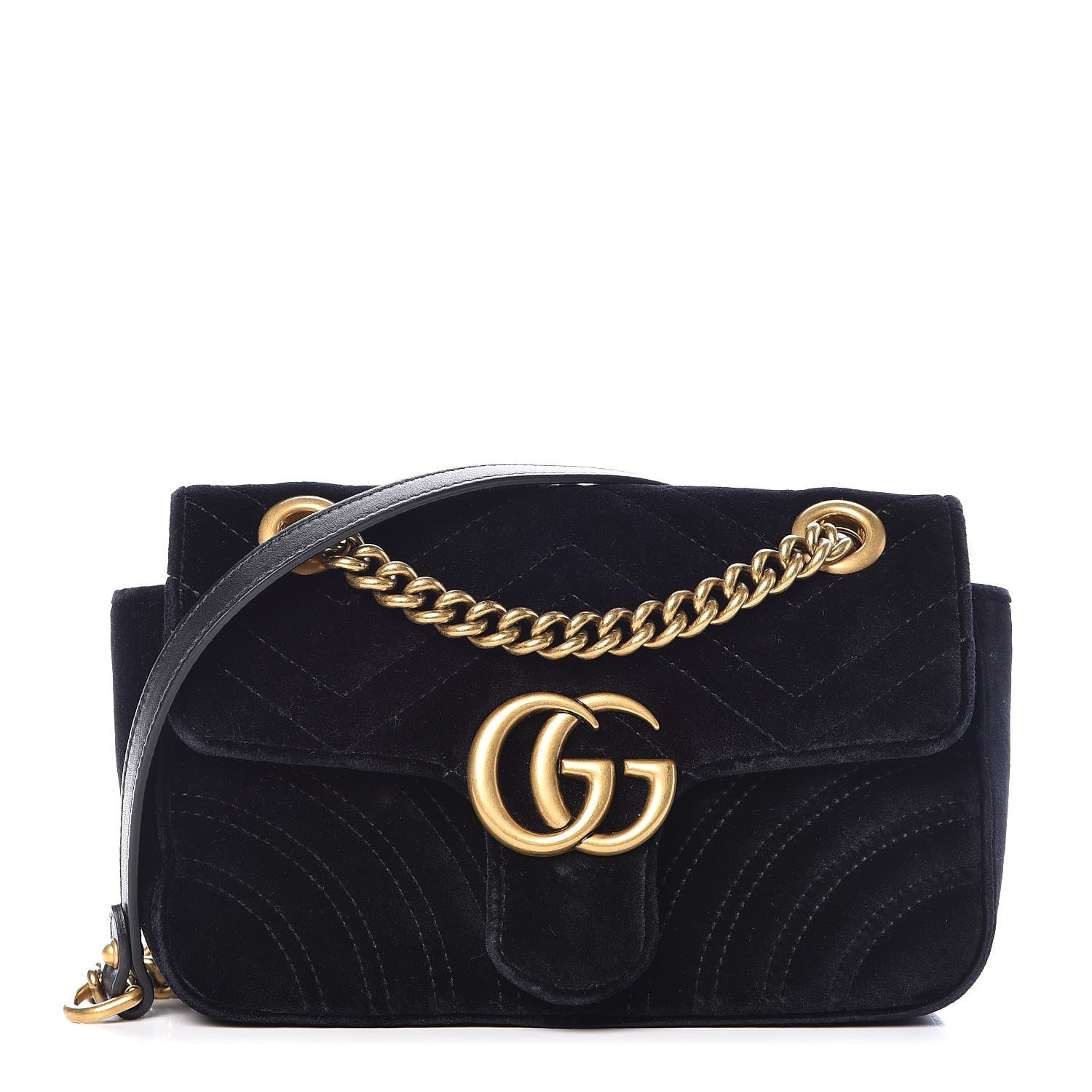 Gucci Velvet Matelasse Mini GG Marmont Shoulder Bag Black 1 of 9
