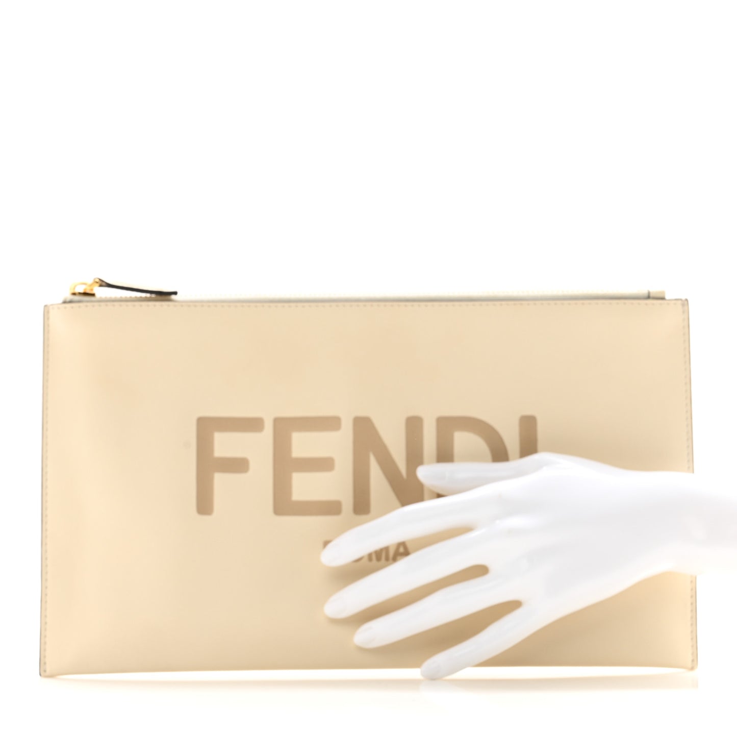 Vitello King Logo Embossed Medium Flat Pouch White Ice