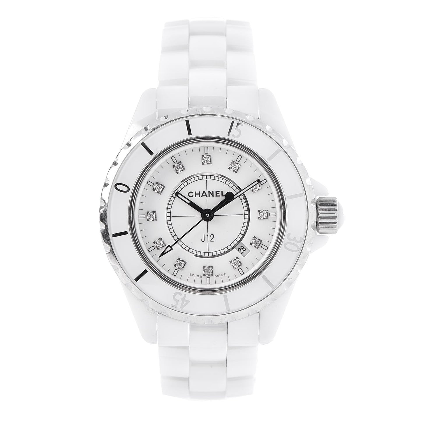 Stainless Steel Ceramic Diamond 33mm J12 Quartz Watch White