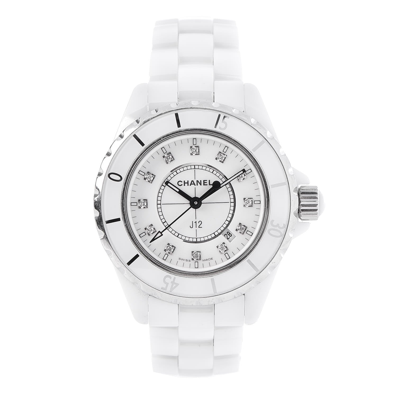 Chanel Stainless Steel Ceramic Diamond 33mm J12 Quartz Watch White 1 of 5