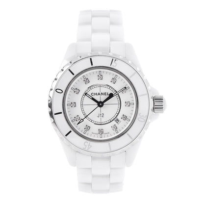 Chanel Stainless Steel Ceramic Diamond 33mm J12 Quartz Watch White 1 of 5