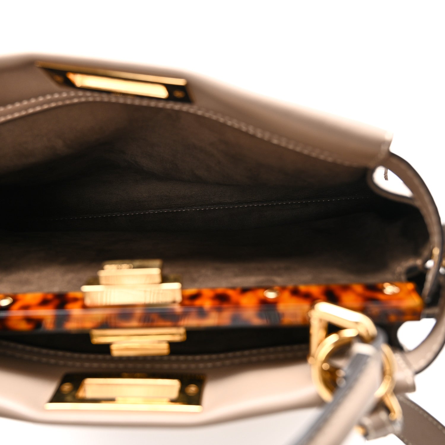 Fendi Vitello Seta Plexiglass Tortoise Medium Peekaboo Iconic Satchel Tortora 5 of 10