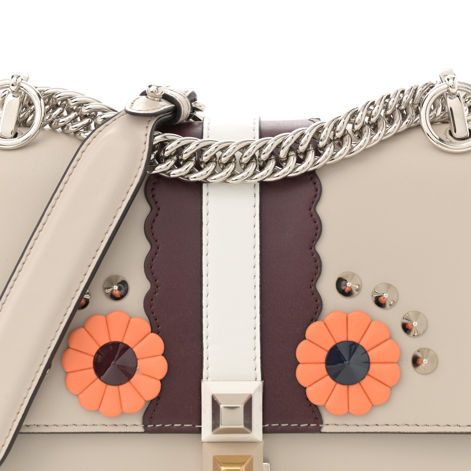 Fendi Vitello Liberty Lucido Catalan Mirror Hypnoteyes Studded Small Kan I Shoulder Bag Grigio Polvere Bordeaux Multicolor 8 of 10