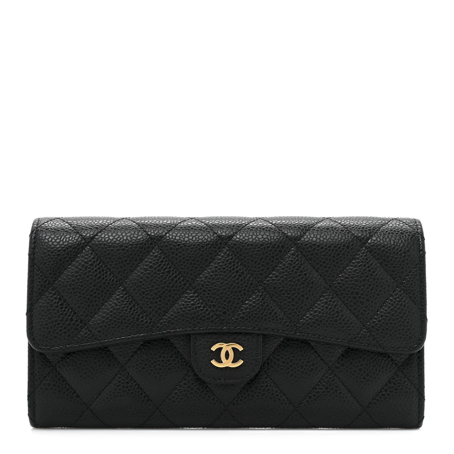 Caviar Quilted Large Gusset Flap Wallet Black