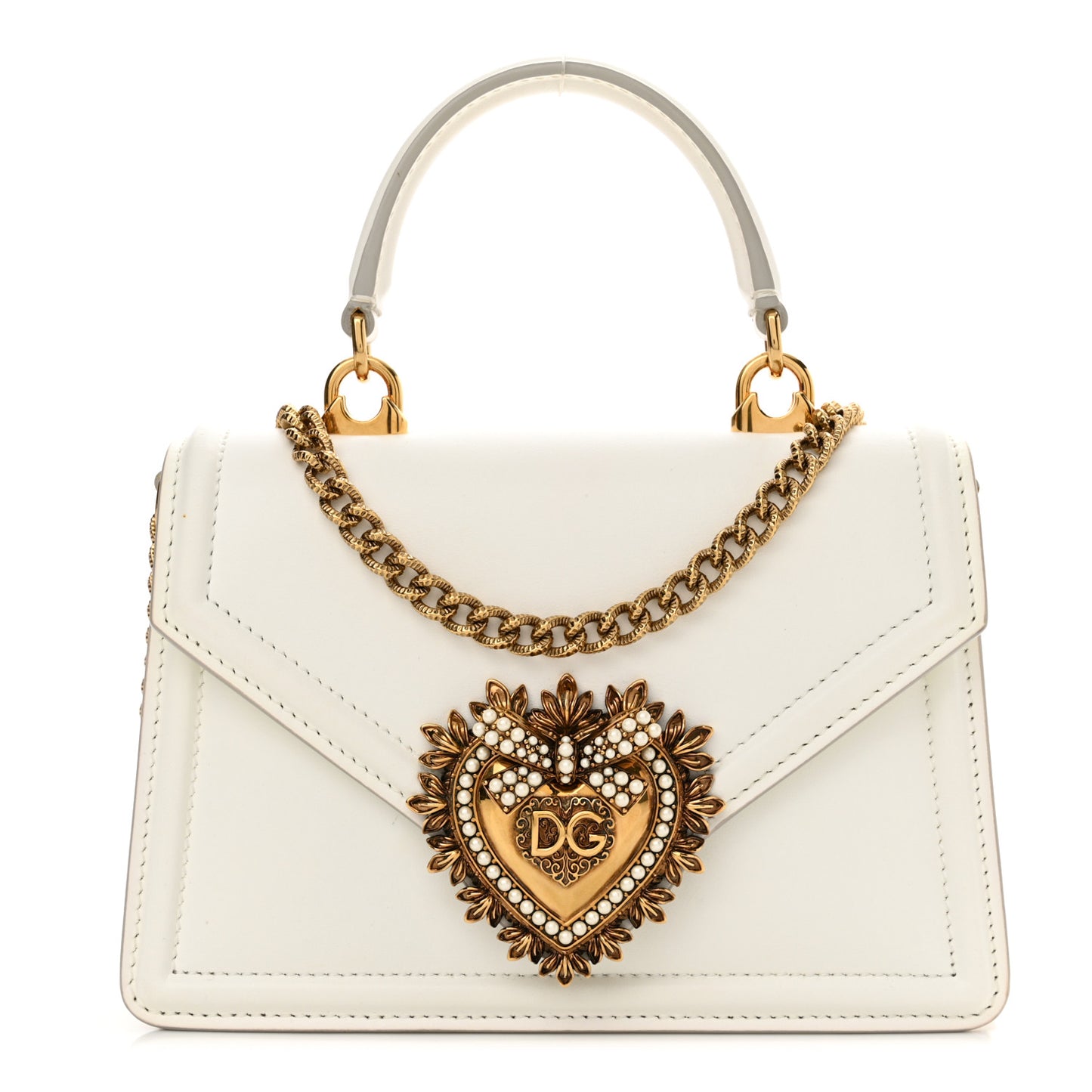Smooth Calfskin Small Devotion Envelope Top Handle Bag White