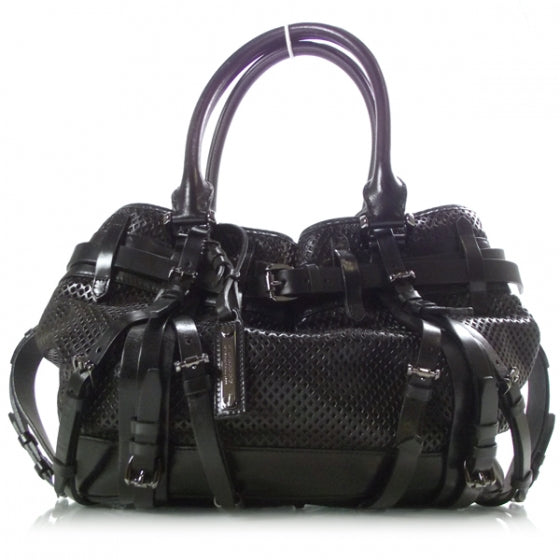 Perforated Leather Belted Bag Black