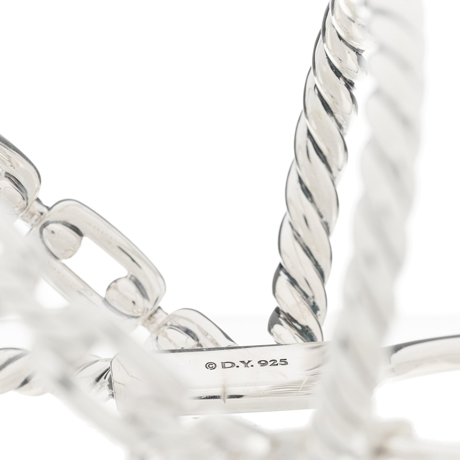 David Yurman Sterling Silver Diamond Wellesley Link Four-Row Cuff Bracelet 4 of 4
