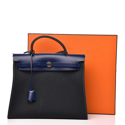 Hermes Vache Hunter Toile Herbag Zip 31 PM Vert Cypress Bleu Saphir 14 of 14