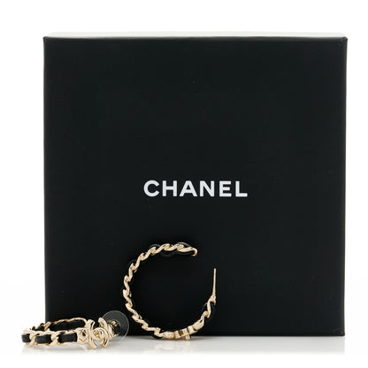 Chanel Metal Lambskin Quilted CC Turnlock Chain Hoop Earrings Gold Black 4 of 4