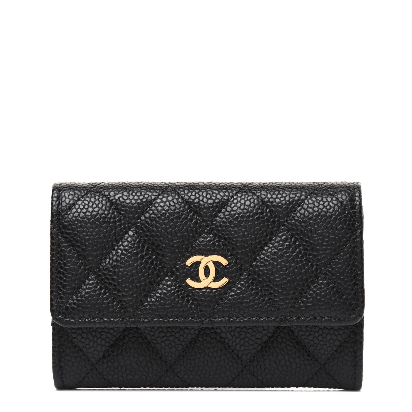 Caviar Quilted Flap Card Holder Black