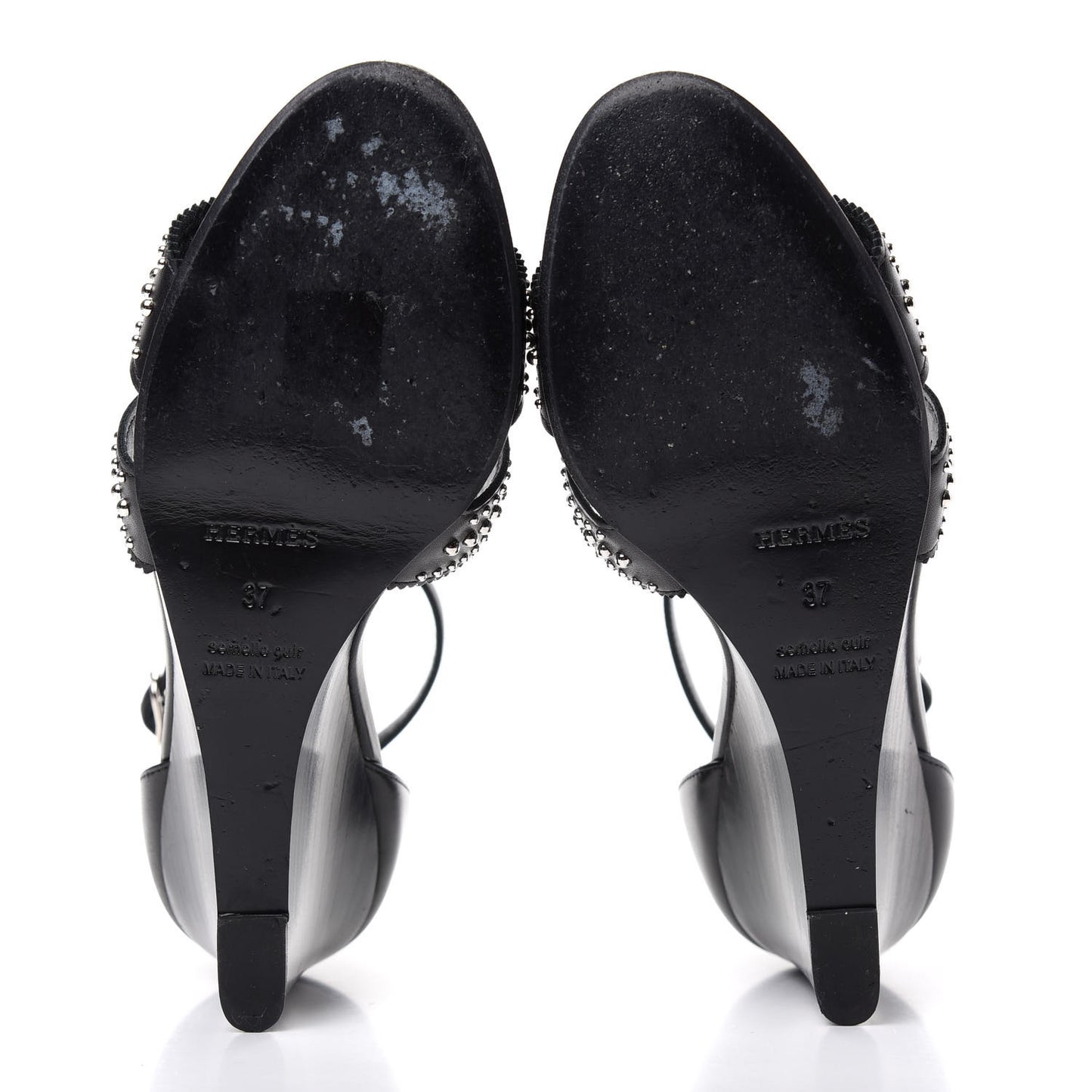 Calfskin Clous Legend Wedge Sandals 37 Black