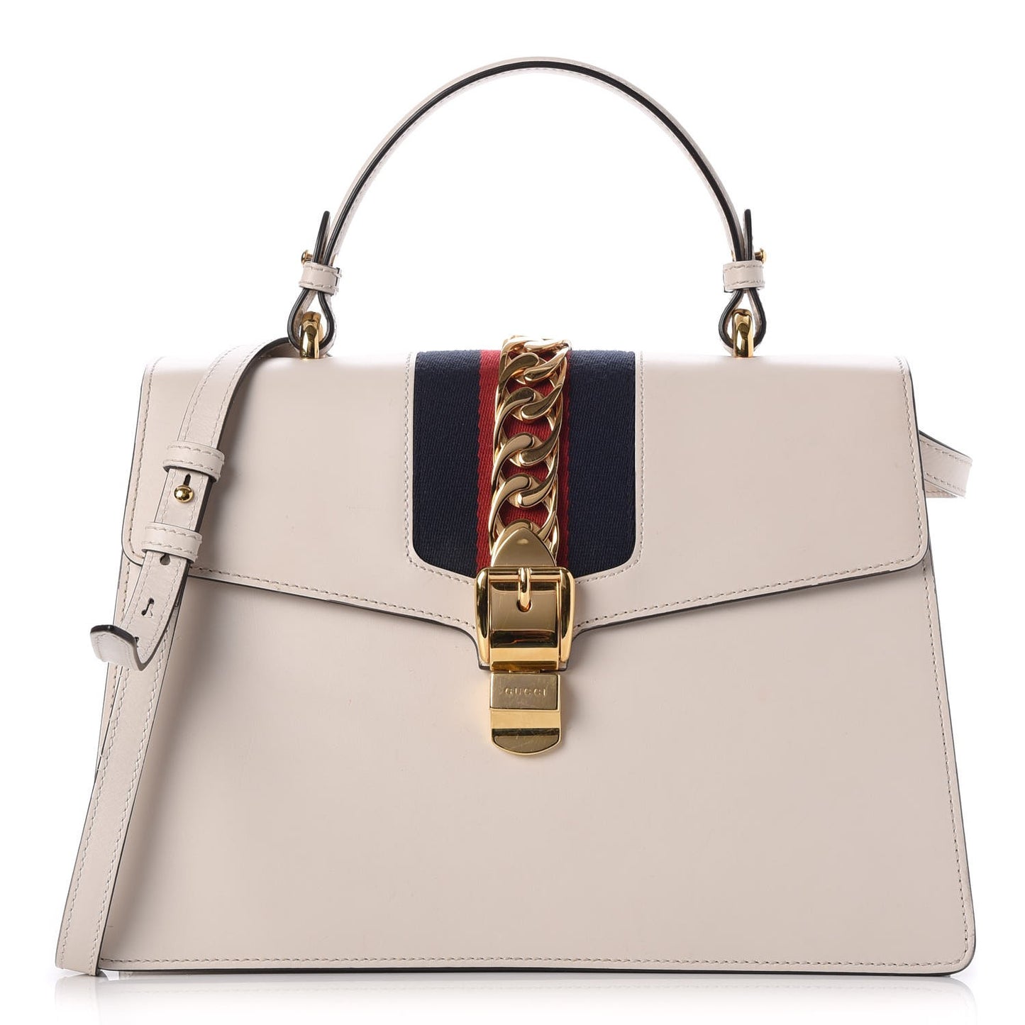 Calfskin Web Medium Sylvie Top Handle Bag White