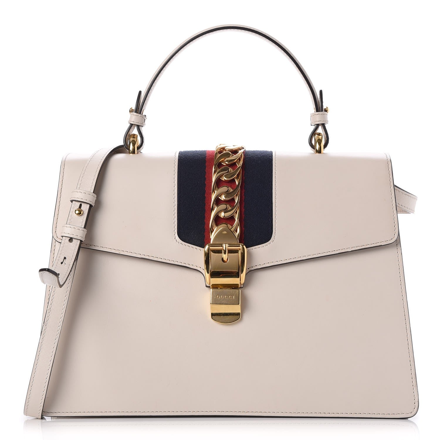 Gucci Calfskin Web Medium Sylvie Top Handle Bag White 1 of 9