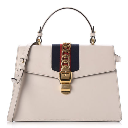Gucci Calfskin Web Medium Sylvie Top Handle Bag White 1 of 9