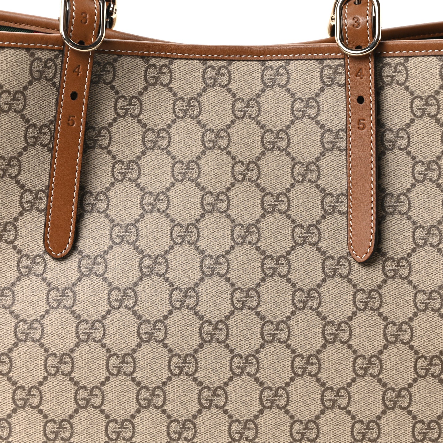 GG Supreme Monogram Emblem Large Tote Bag Beige Dark Brown