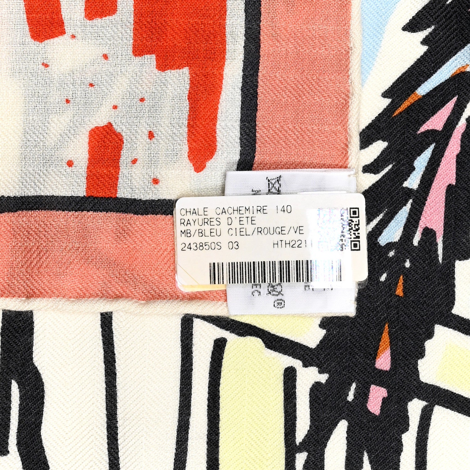 Hermes Cashmere Rayures D'ete Shawl 140 Bleu Ciel Rouge Vert 4 of 5