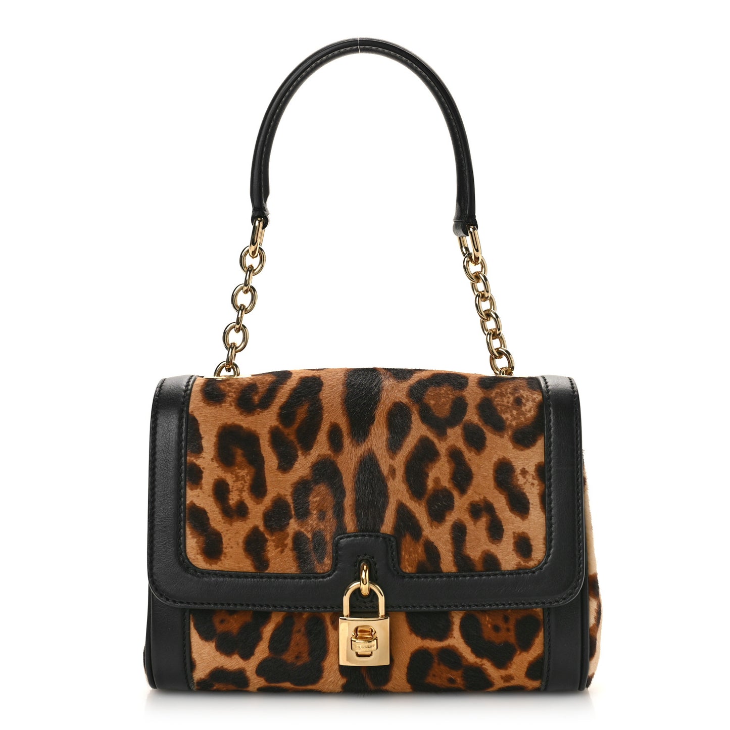 Calf Hair Leopard Print Miss Dolce Satchel Black