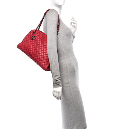 Chanel Iridescent Calfskin Quilted Large Just Mademoiselle Bowling Bag Red 2 of 17