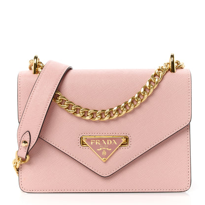 Prada Saffiano Soft Calfskin Metal Triangle Logo Envelope Chain Shoulder Bag Orchidea 1 of 10