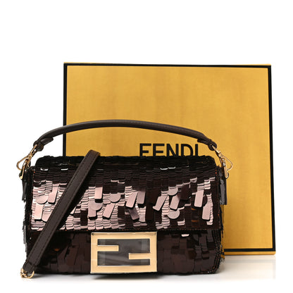 Fendi Sequin Paillettes Vitello Grace Sex and the City Mini Baguette  Marrone Scuro 11 of 11